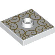 Plate Special 2 × 2 with Center Stud (Jumper) with Gold Decorations print Weiß