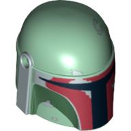 Helmet Mandalorian with Holes, Weathered Dark Red, Dark Green and Silver Print Sand Green