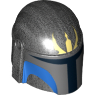 Helmet Mandalorian with Holes, Blue Markings and Light Lime Trident Print Pearl Titanium