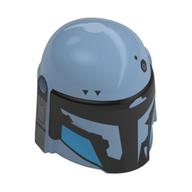 Helmet Mandalorian with Holes and Black Visor, Dark Bluish Grey/Medium Azure Markings print Sand Blue