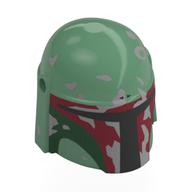Helmet Mandalorian with Holes, Black Visor, Dark Red and Dark Green Markings, Worn Out Print (Boba Fett) Sandgrün