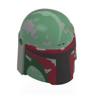 Helmet Mandalorian with Holes, Weathered Dark Red, Dark Green and Light Bluish Grey Print Sand Green