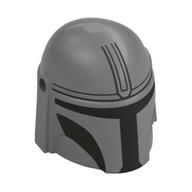 Helmet Mandalorian with Holes, Dark Bluish Gray Decorations, Black Visor Print Flat Silver
