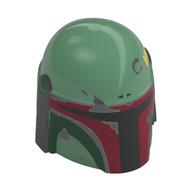 Helmet Mandalorian with Holes, Weathered Dark Red, Dark Green and Light Bluish Grey Print Sand Green