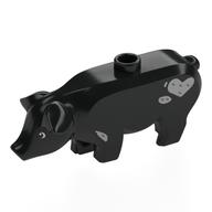 Animal, Pig, Large with Dark Bluish Grey Spots, Heart print Schwarz