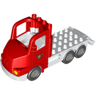 Duplo Truck Large Cab with White 4 × 8 Flatbed Plate and Fire Logo Print Red