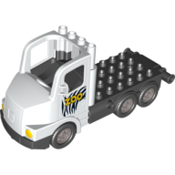 Duplo Truck Large Cab with Black 4 × 8 Flatbed Plate and Zoo Print Weiß