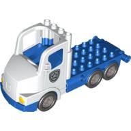 Duplo Truck Large Cab with Blue 4 × 8 Flatbed Plate and Police Badge Print Weiß