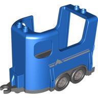 Duplo Horse Trailer with Dark Bluish Gray Base and Silver Stripes and Horse Head Print Blue