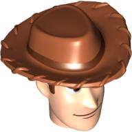 Minifig Head Special with Dark Orange Cowboy Hat and Smile Print (Woody) Hellnougat