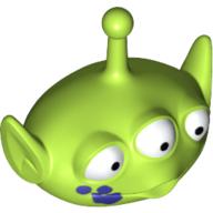 Minifig Head Special, Alien with Antenna and Three Eyes, Purple Spill on Right Cheek Print (Toy Story Alien) Lime