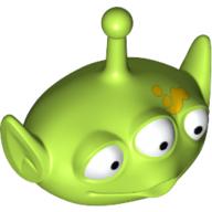 Minifig Head Special, Alien with Antenna and Three Eyes, Yellow Spill on Forehead Print (Toy Story Alien) Lime