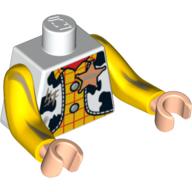 Torso with Long Arms, Vest with Cow-print with Dirt Stains and Sheriff Star over Yellow Shirt Print (Woody), Yellow Arms, Light Nougat Hands Weiß