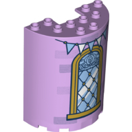 Cylinder Half 3 × 6 × 6 with 1 × 2 Cutout with Window, Gold Pane, White/Medium Blue Flag, Bricks print Lavendel