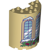 Cylinder Half 3 × 6 × 6 with 1 × 2 Cutout with Window, Snow, and Holly Bush Print Tan