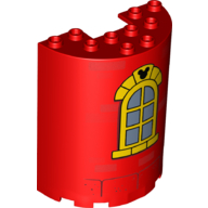 Cylinder Half 3 × 6 × 6 with 1 × 2 Cutout with Yellow Window, Black Mickey Mouse Symbol print Red