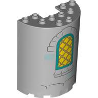 Cylinder Half 3 × 6 × 6 with 1 × 2 Cutout with Window, Yellow Pane, Dark Turquoise Border print Hellblaugrau