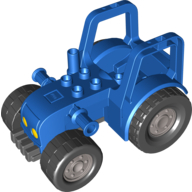 Duplo Tractor (New Style) with 2 × 2 Studs on Hood and Yellow Headlights Print Blau
