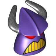 Minifig Head Special with Large Red Eyes and Yellow Mouth, Helmet with Horns (Zurg) Dunkellila