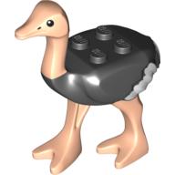 Animal, Bird, Ostrich with White Tail and Wingtips / Light Nougat Legs and Head [Complete Assembly] Black