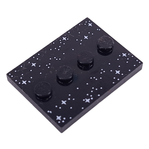 Plate Special 3 × 4 with 1 × 4 Center Studs and Silver Stars Print Schwarz