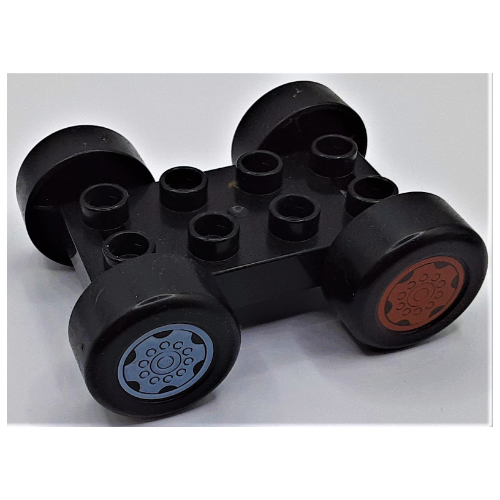 Duplo Car Base 2 × 4 with Black Tires and Dark Orange Sport and Light Bluish Gray Sport Wheels Print Black