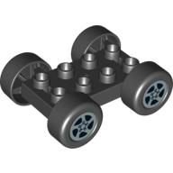 Duplo Car Base, 2 × 4 with Black Tires and Silver 5 Spoke Spinner Hubs Print Schwarz