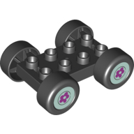 Duplo Car Base, 2 × 4 with Black Tires and Light Aqua Hub with Flower Wheels Print Black