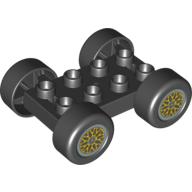 Duplo Car Base 2 × 4 with Black Tires & Yellow 'Y' Spoke Wheels Schwarz