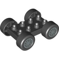 Duplo Car Base 2 × 4 with Black Tires & Silver 'X' Spoke Wheels Black