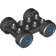 Duplo Car Base, 2 × 4 with Black Tires and Blue Spokes Wheels Print Schwarz