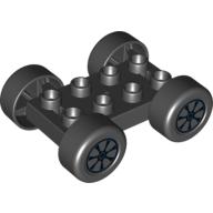 Duplo Car Base, 2 × 4 with Black Tires and Black 7 Spoke Wheels Print Schwarz