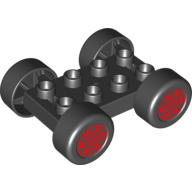 Duplo Car Base, 2 × 4 with Black Tires and Red Hubs Print Schwarz