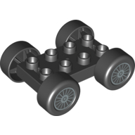 Duplo Car Base, 2 × 4 with Black Tires and Silver Spokes Wheels Print Schwarz