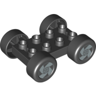 Duplo Car Base, 2 × 4 with Black Tires and Silver Spinner Spoke Hubs Print Schwarz