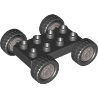 Duplo Car Base 2 × 4 with Black Tires with Tread & Silver Classic Wheels Design in Black