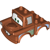 Duplo Car Body 2 Top Studs Truck with Cars Tow Mater, Bottom Teeth Print Dunkelorange