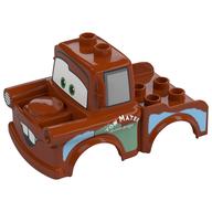Duplo Car Body 2 Top Studs Truck with Cars Tow Mater, No Bottom Teeth Print Dark Orange