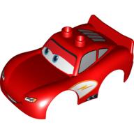 Duplo Car Body 2 Top Studs and Spoiler with Cars Lightning McQueen, No Rust-Eze Logo Print Red