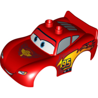 Duplo Car Body 2 Top Studs and Spoiler with Lightning McQueen Piston Cup Print Rot