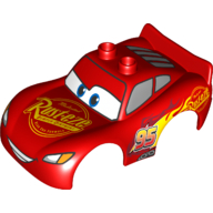 Duplo Car Body 2 Top Studs and Spoiler with Lightning McQueen Rust-Eze and Wide Smile Print Red