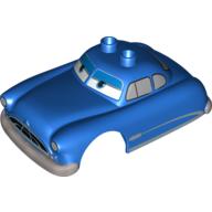 Duplo Car Body, 2 Top Studs, with Cars Doc Hudson Hornet Print Blue