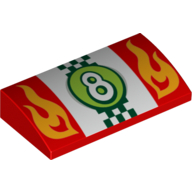 Brick Curved 2 × 4 × 2/3 No Studs with Number 8 and Stylized Flames Print Red