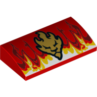 Brick Curved 2 × 4 × 2/3 No Studs, with Bottom Tubes and Flames and Gold Lion Head Print Rot