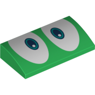 Brick Curved 2 × 4 × 2/3 No Studs with Blue Eyes Print Grün