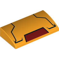 Brick Curved 2 × 4 × 2/3 No Studs with Iron Man Mask Print Leuchtendes Hellorange