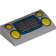 Brick Curved 2 × 4 × 2/3 No Studs with Yellow Headlights, Grill print in Hellblaugrau
