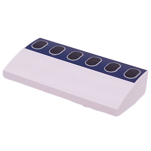 Brick Curved 2 × 4 × 2/3 No Studs with Dark Blue Stripes, Black Airplane Windows print White