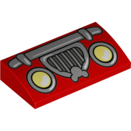 Brick Curved 2 × 4 × 2/3 No Studs, with Bottom Tubes with Car Headlights, Gray Fender and Grille with Hidden Mickey Print Red