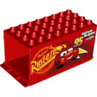 Duplo Truck / Semi-Tractor Container 4 × 8 × 3.5, with Lightning McQueen, and Rust-eze Logo (Mack) Print Red